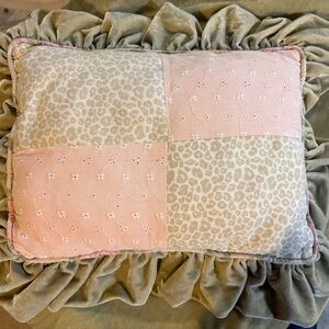 Wendy Bellissimo Pink and Beige Patchwork Ruffled Throw Pillow